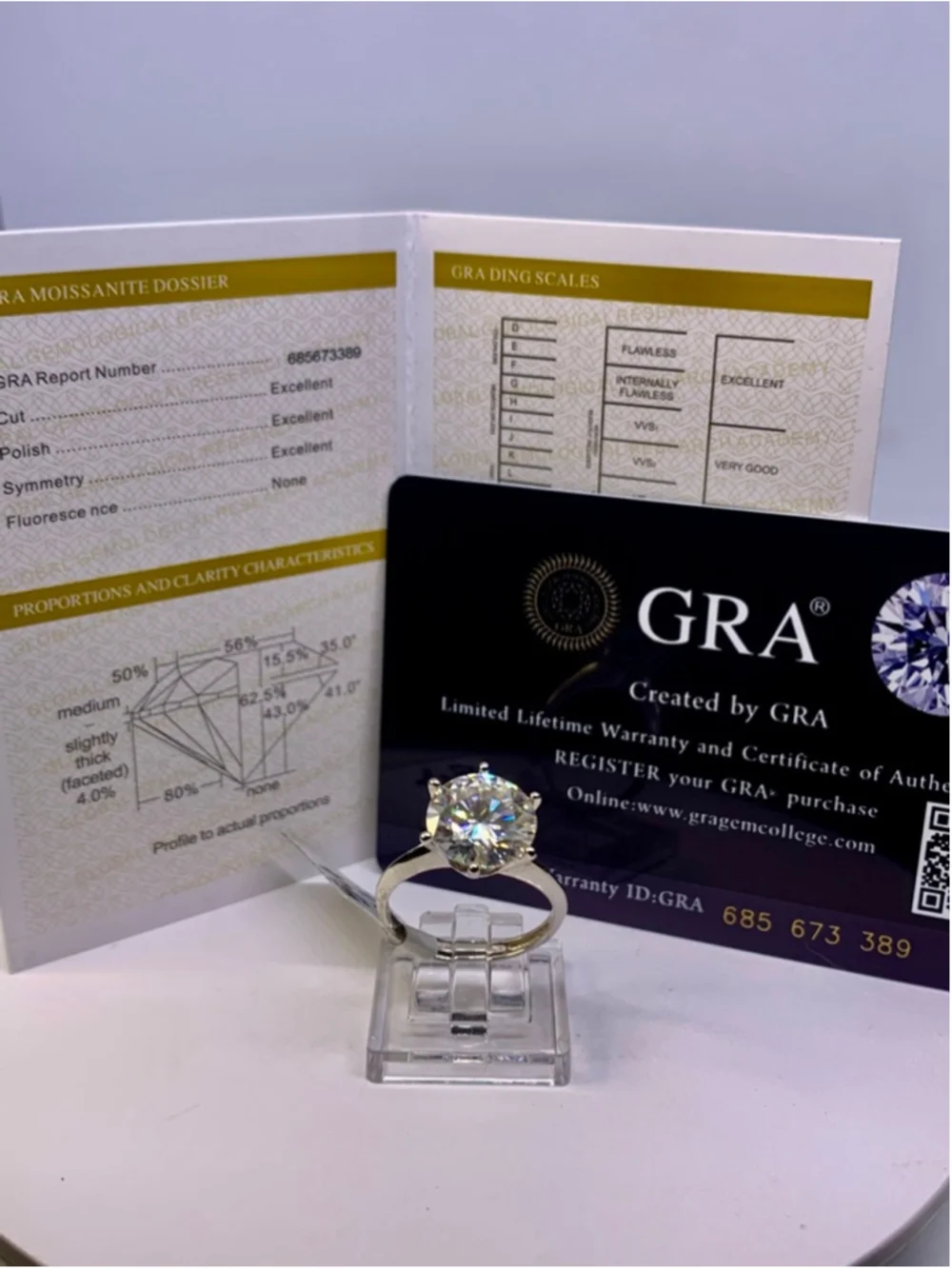 Adjustable Moissanite Ring 5 Ct Brilliant Round Cut Solitaire GRA 925 Silver